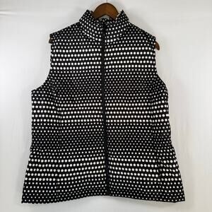 Talbots Quilted Puffer Vest Down Filled Polka Dot Black White Women’s L Preppy